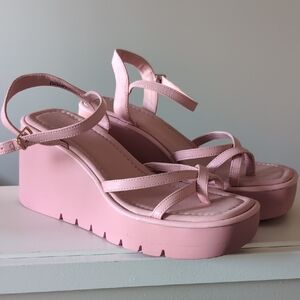 Madden Girl Blush Pink Platform Wedge Sandals with Ankle Strap